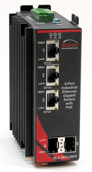 Red Lion SLX-5EG ungemanaged Gigabit Ethernet (10/100/1000) Energie Über Ethernet (PoE) Unterstützung Schwarz, Rot