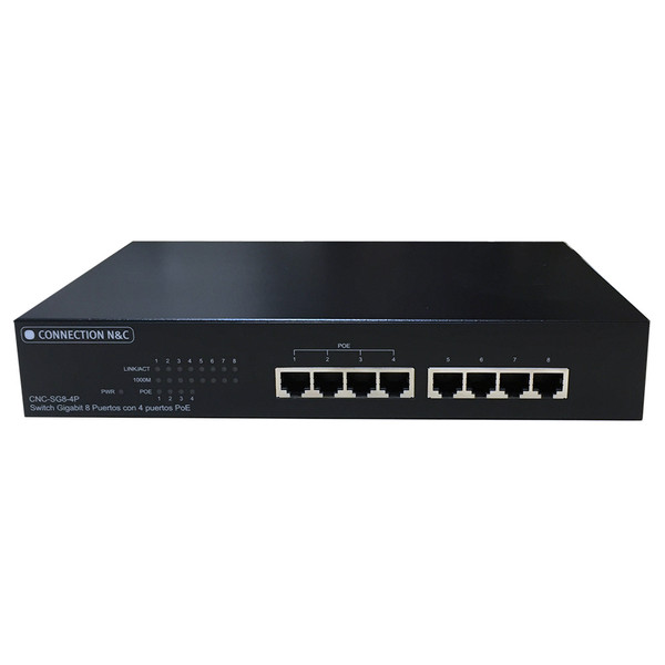 Connection N&C CNC-SG8-4P ungemanaged Gigabit Ethernet (10/100/1000) Energie Über Ethernet (PoE) Unterstützung Schwarz Netzwerk-Switch