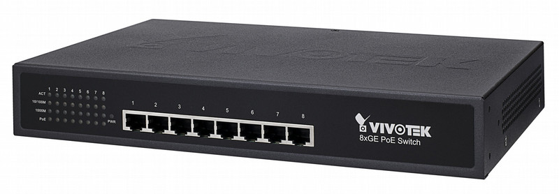 VIVOTEK AW-GET-080A-120 ungemanaged Gigabit Ethernet (10/100/1000) Energie Über Ethernet (PoE) Unterstützung Schwarz Netzwerk-Switch