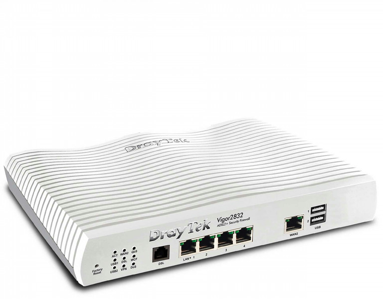 Draytek Vigor 2832 Eingebauter Ethernet-Anschluss ADSL2+ Weiß Kabelrouter