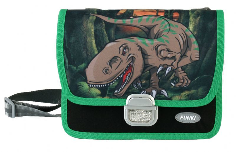 Funki T-Rex Junge School messenger Stoff, Metall Schwarz, Grün