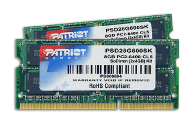 Patriot Memory 8GB DDR2 PC2-6400 SODIMM Kit 8GB DDR2 800MHz memory module