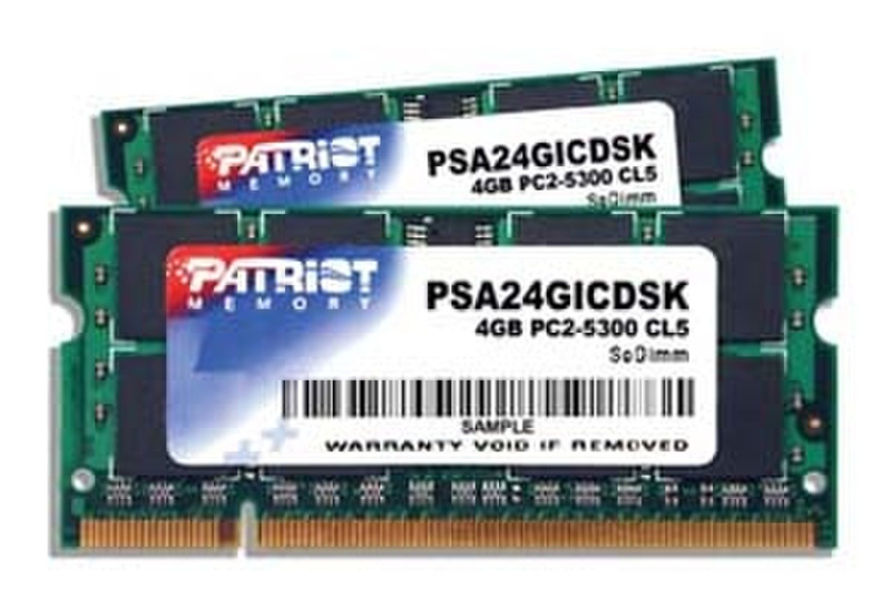 Patriot Memory 4GB PC2-5300 DDR2 ICD SODIMM Kit 4ГБ DDR2 667МГц модуль памяти