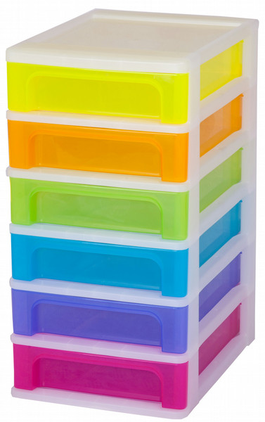 Iris Desktop drawer tower A4 with 6 drawers, frost white / rainbow