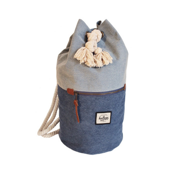 Kollegg Sailorbag Denim Baumwolle, Leder Blau Seesack