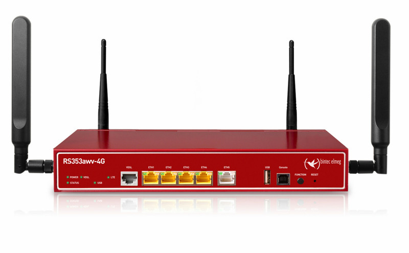 Bintec-elmeg RS353awv-4G Dual-Band (2,4 GHz/5 GHz) Gigabit Ethernet 3G 4G Schwarz, Rot WLAN-Router