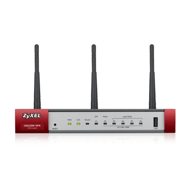 ZyXEL ZyWALL USG20W-VPN-EU0101F Eingebauter Ethernet-Anschluss Grau, Rot Kabelrouter