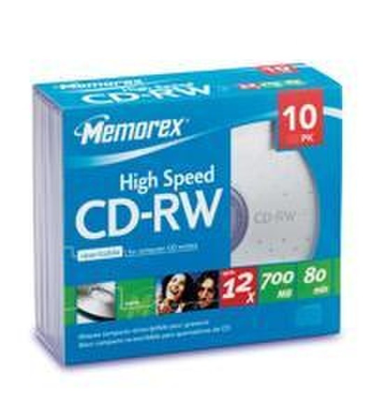 Memorex CD-RW 80 High Speed With Slimline Jewel Case 10 Pack CD-RW 700MB 10pc(s)