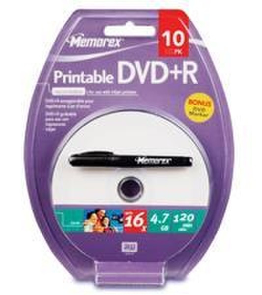 Memorex Printable DVD+R 10 Pack Blister 4.7GB DVD+R 10Stück(e)