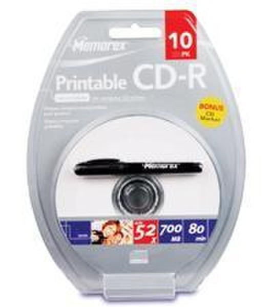 Memorex Ink Jet Printable Surface CD-R 10 Pack Blister CD-R 700MB 10Stück(e)