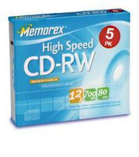 Memorex CD-RW 80 High Speed With Slimline Jewel Case 5 Pack CD-RW 700MB 5pc(s)