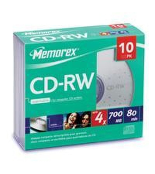 Memorex CD-RW 700MB With Slimline Jewel Case 10 Pack CD-RW 700MB 10Stück(e)