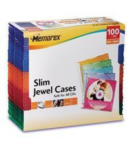 Memorex Slim CD Jewel Cases Color, 100 Pack Multicolour