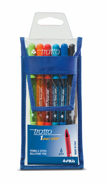 Tratto 1 Grip Twist retractable ballpoint pen Черный, Синий, Бирюзовый, Зеленый, Оранжевый, Красный 6шт