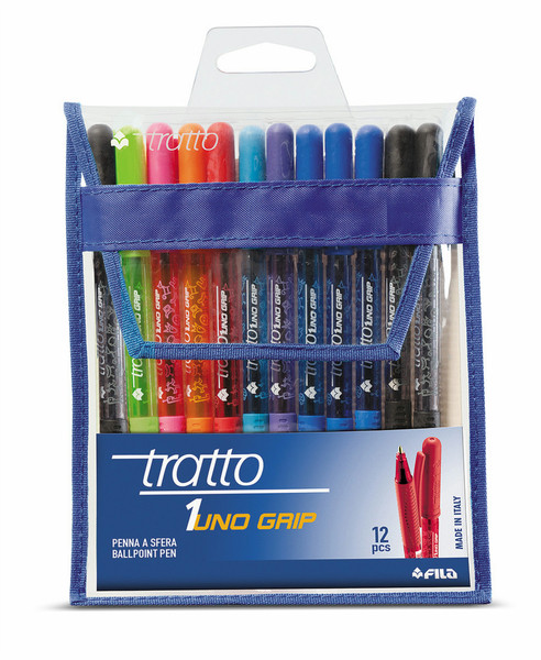 Tratto 1 Grip Twist retractable ballpoint pen Черный, Синий, Бирюзовый, Зеленый, Маджента, Оранжевый, Пурпурный, Красный 12шт