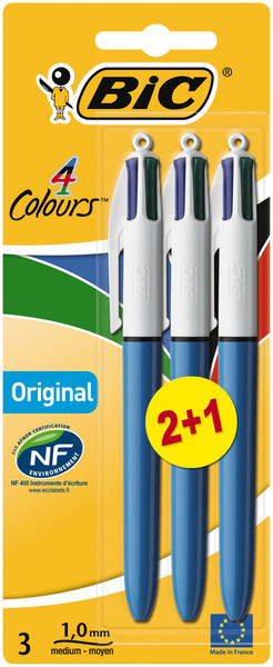 BIC 811909 Clip-on retractable pen Черный, Синий, Зеленый, Красный 3шт ручка-роллер