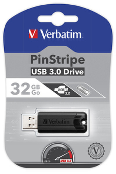 Verbatim PinStripe 32GB 32ГБ USB 3.0 Черный USB флеш накопитель