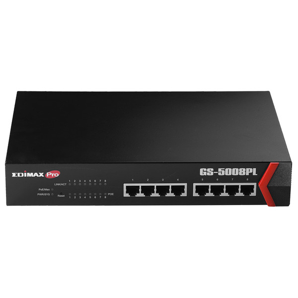 Edimax GS-5008PL Gigabit Ethernet (10/100/1000) Power over Ethernet (PoE) 1U Black network switch