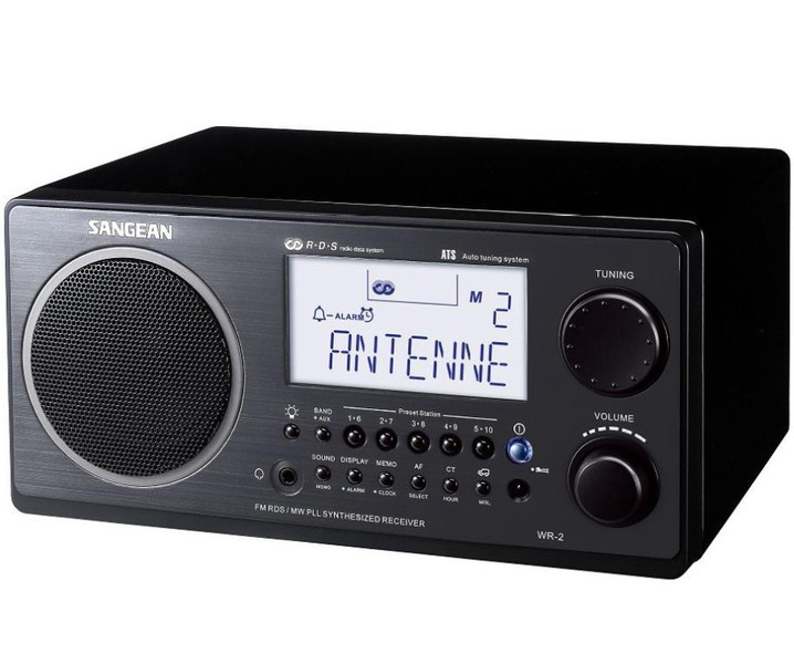 Sangean WR-2 Digital Retro Radio, Black Портативный Цифровой Черный радиоприемник