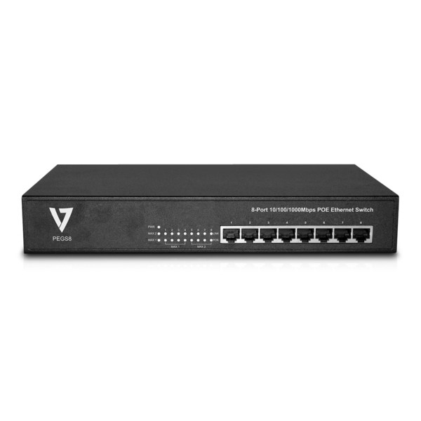 V7 PEGS8-1EC Неуправляемый Gigabit Ethernet (10/100/1000) Power over Ethernet (PoE) Черный сетевой коммутатор