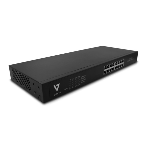 V7 EGS16-1E Неуправляемый L2 Gigabit Ethernet (10/100/1000) 1U Черный сетевой коммутатор