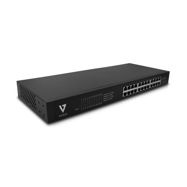 V7 EGS24-1E Неуправляемый L2 Gigabit Ethernet (10/100/1000) 1U Черный сетевой коммутатор