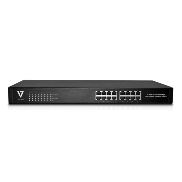 V7 PEGS16-1E Неуправляемый L2 Gigabit Ethernet (10/100/1000) Power over Ethernet (PoE) 1U Черный сетевой коммутатор