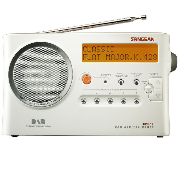 Sangean DPR-15 DAB Radio Портативный Цифровой Белый радиоприемник