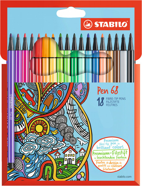 Stabilo Pen 68 Fine Multicolour 18pc(s) felt pen