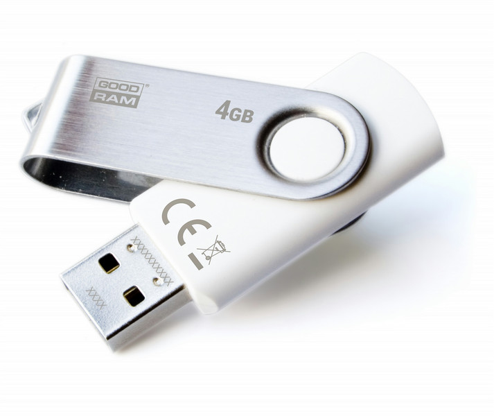 Goodram UTS2 4ГБ USB 2.0 Type-A Cеребряный, Белый USB флеш накопитель