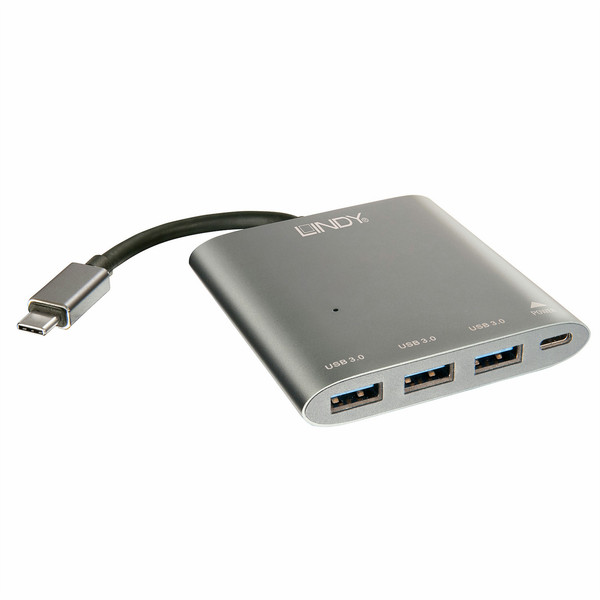Lindy 43090 USB 3.0 (3.1 Gen 1) Type-C 5000Мбит/с Антрацитовый хаб-разветвитель