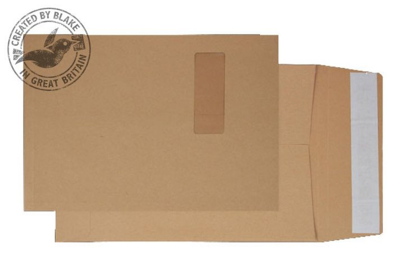 Blake Purely Packaging Gusset Pocket Peel and Seal Manilla C4 324×229×25 130gsm (Pk 125) window envelope