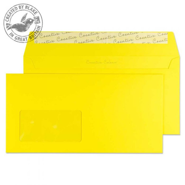 Blake Creative Colour Wallet Peel and Seal Window Banana Yellow DL+ 114×229 120gsm (Pk500) window envelope