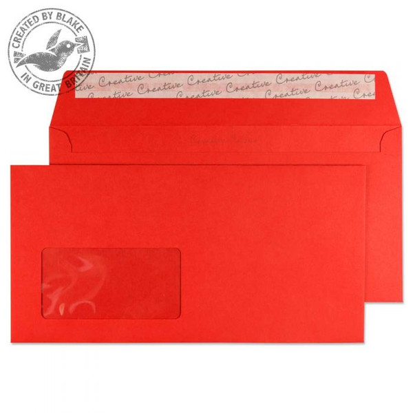 Blake Creative Colour Wallet Peel and Seal Window Pillar Box Red DL+ 120gsm (Pack 500) window envelope