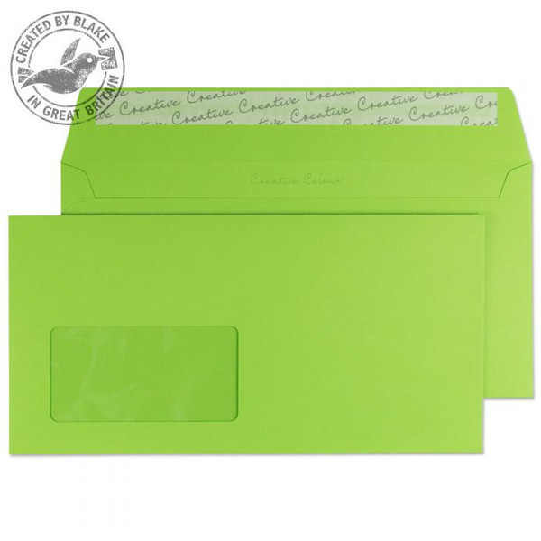 Blake Creative Colour Wallet Peel and Seal Window Lime Green DL+ 114×229mm 120gsm (Pk 500) window envelope