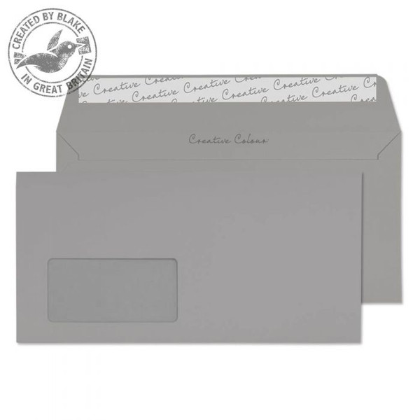 Blake Creative Colour Wallet Peel and Seal Window Storm Grey DL+ 114×229mm 120gsm (Pk 500)