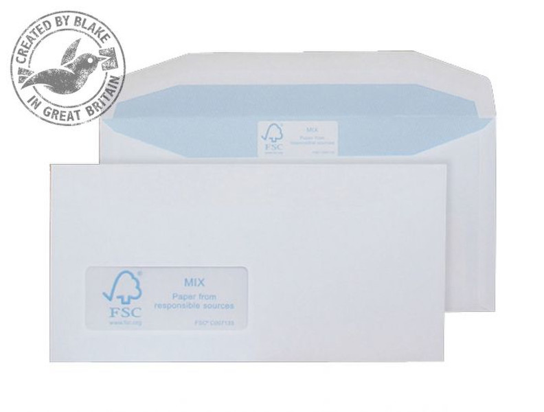 Blake Purely Environmental Mailer Gummed Window White DL 110×220mm 90gsm (Pack 1000) window envelope