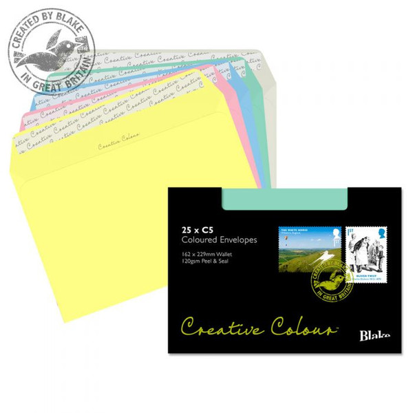 Blake Creative Colour Assorted Wallet Peel and Seal C5 162×229mm 120gsm (Pack 25)