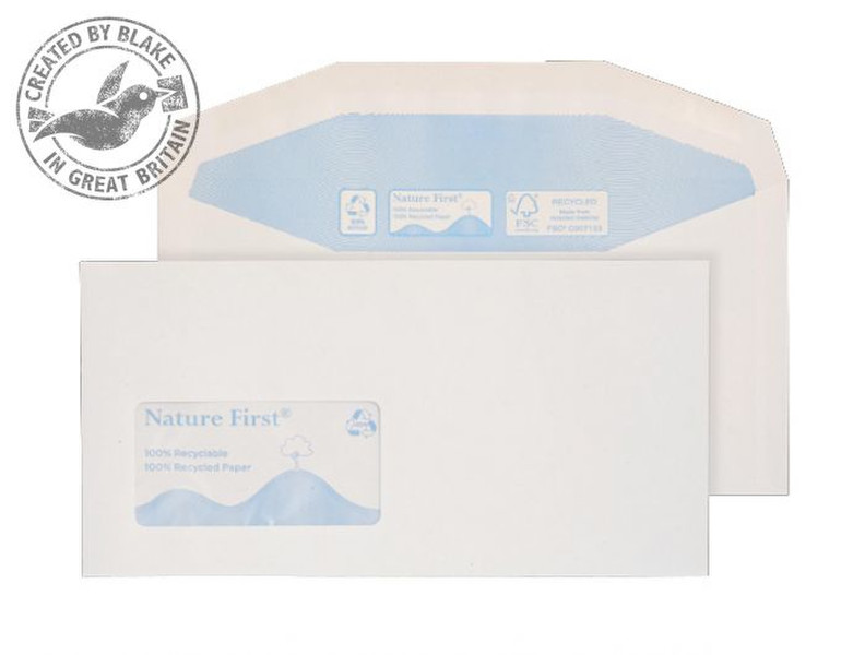 Blake Purely Environmental Mailer Gummed Window White DL+ 114×235mm 90gsm (Pack 1000) window envelope