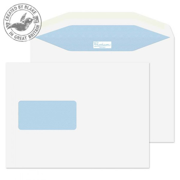Blake Premium Postfast Mailing Wallet Window Gummed White C5+ 162x235mm 90gsm (Pk 500)