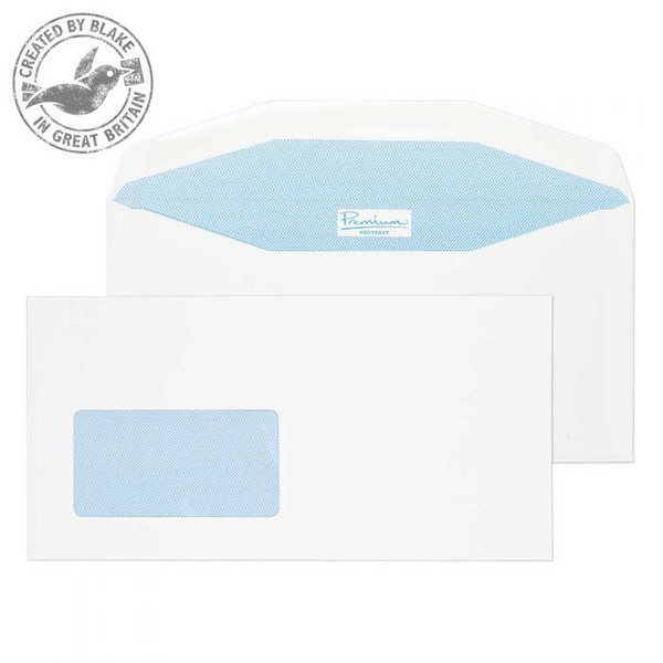 Blake Premium Postfast Mailing Wallet Window Gummed White DL+ 114x229mm 90gsm (Pk 500)