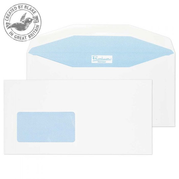 Blake Premium Postfast Mailing Wallet Window Gummed White DL+ 114x229mm 90gsm (Pk 500)