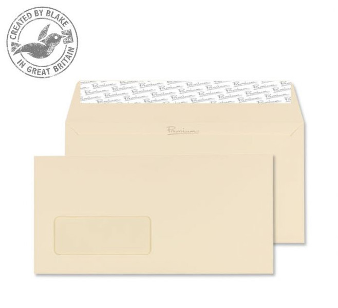 Blake Premium Business Wallet Window Peel and Seal Cream Wove DL 110x220mm 120gsm (Pk 25)
