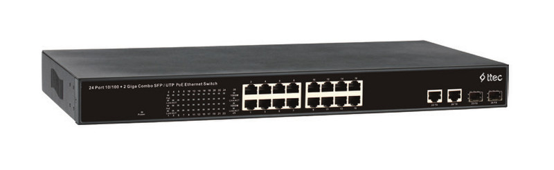 Ttec PSF16-2CRW Управляемый L2 Fast Ethernet (10/100) Power over Ethernet (PoE) Черный сетевой коммутатор