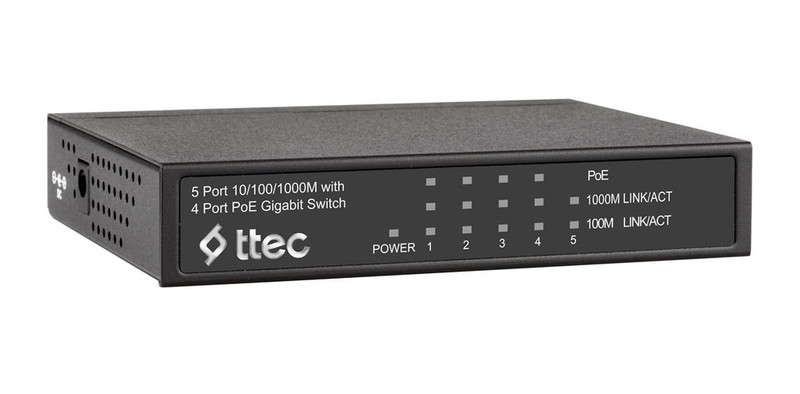 Ttec PSG054-D Unmanaged L2 Gigabit Ethernet (10/100/1000) Power over Ethernet (PoE) Black network switch
