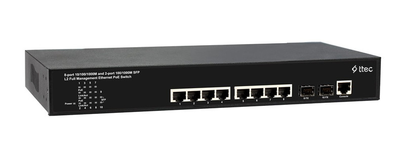 Ttec PSG08-2DF L2 Gigabit Ethernet (10/100/1000) Power over Ethernet (PoE) Черный сетевой коммутатор
