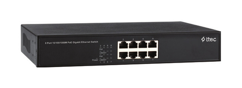 Ttec PSG08-D ungemanaged L2 Gigabit Ethernet (10/100/1000) Energie Über Ethernet (PoE) Unterstützung Schwarz Netzwerk-Switch