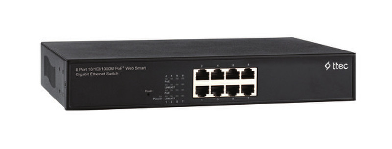 Ttec PSG08-DW L2 Gigabit Ethernet (10/100/1000) Power over Ethernet (PoE) Black network switch
