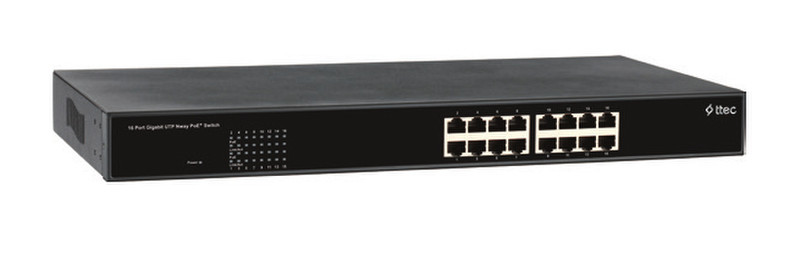 Ttec PSG16-R Неуправляемый L2 Gigabit Ethernet (10/100/1000) Power over Ethernet (PoE) Черный сетевой коммутатор