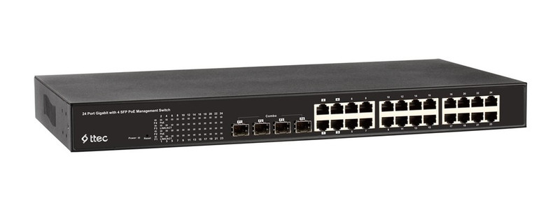 Ttec PSG24-4CRW L2 Gigabit Ethernet (10/100/1000) Energie Über Ethernet (PoE) Unterstützung Schwarz Netzwerk-Switch
